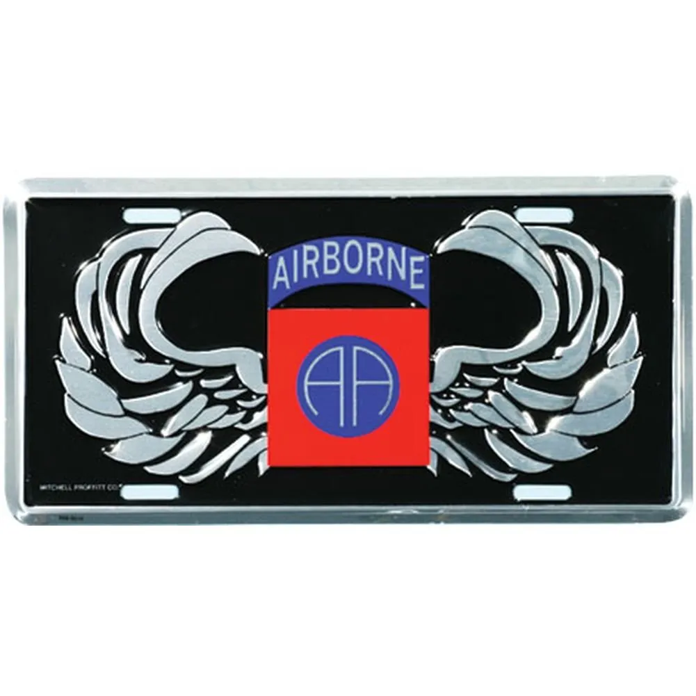 82nd Airborne License Plate - AA Wings, Heavy Gauge Aluminum, Embossed Design