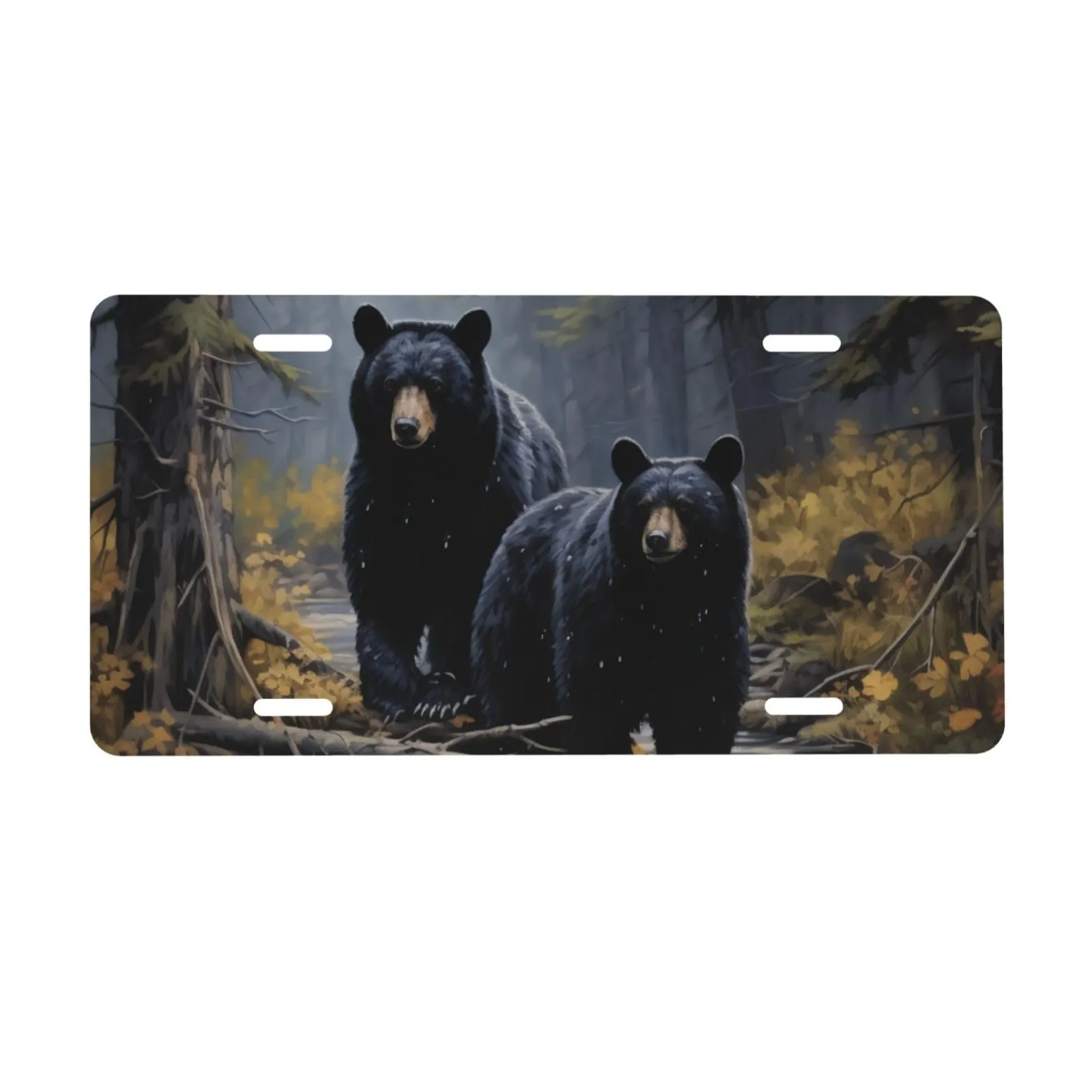 Aluminum Alloy License Plate - Forest Black Bear Design, 6x12in, Waterproof, Rust-Resistant