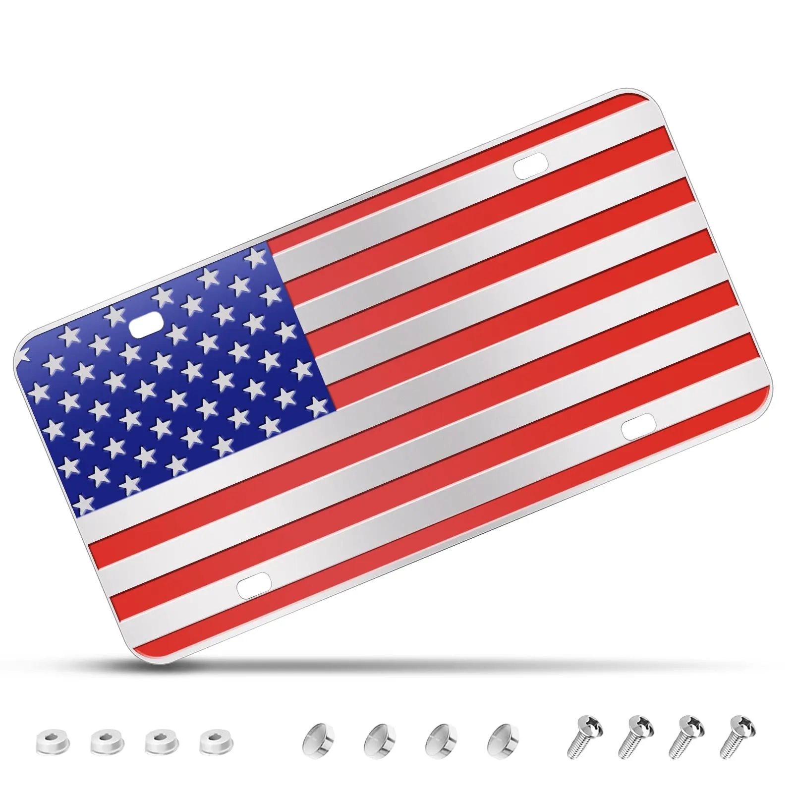 American Flag License Plate 6x12 inches, Black Front Novelty Aluminum, 3D Embossed, Durable