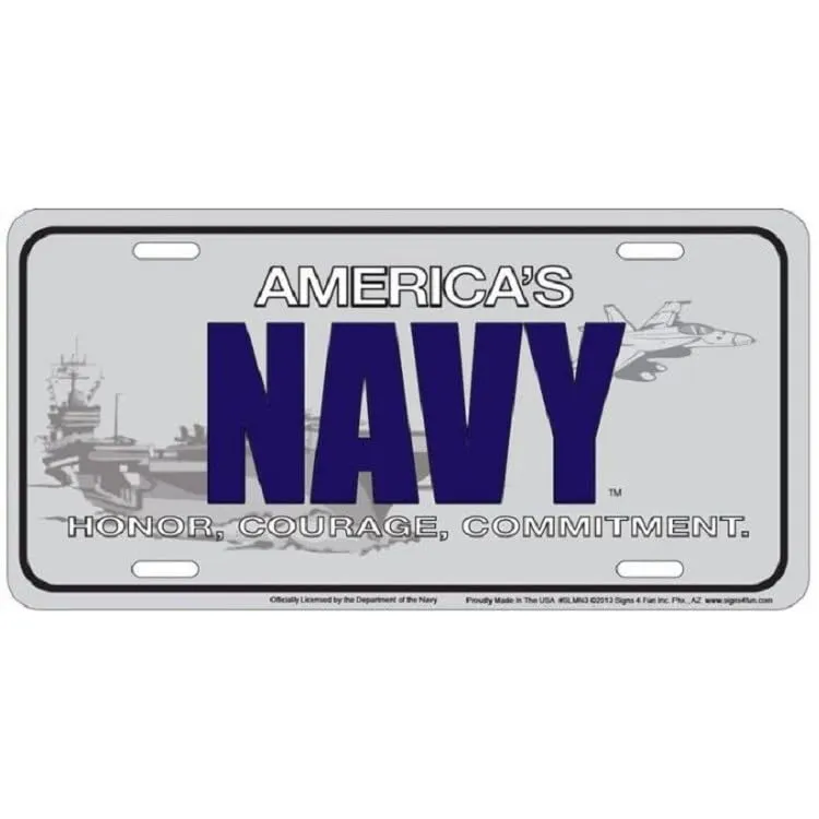 America's Navy Metal License Plate - 6x12 Inches, High-Quality Aluminum, Pre-Drilled Holes