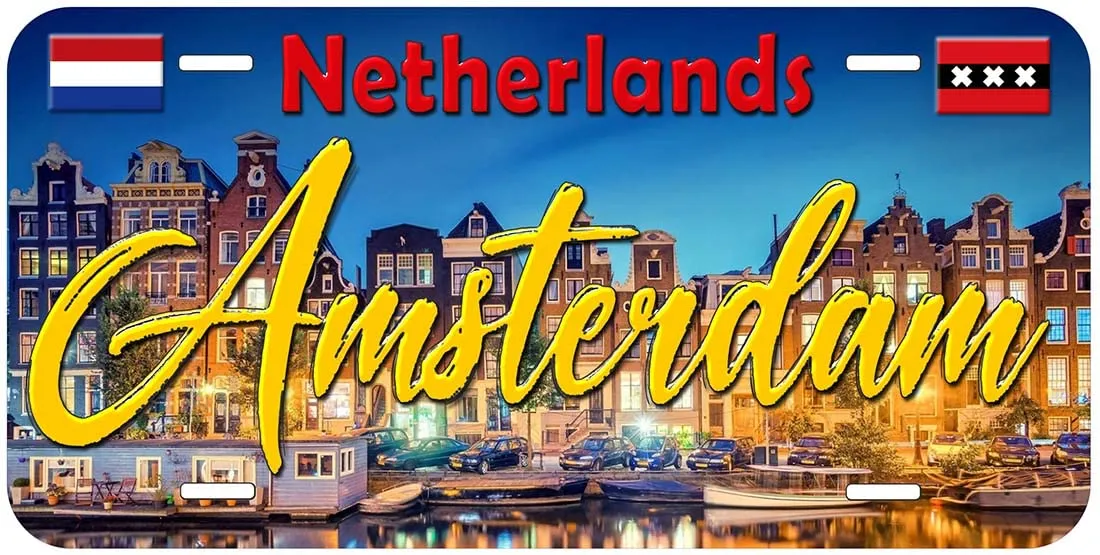 Amsterdam Netherlands Novelty Car License Plate 6x12 Inches - Simply Customized, Durable Aluminum