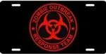 Black-Red Zombie Outbreak Response Team Decal License Plate - Weather Resistant Vinyl Sticker