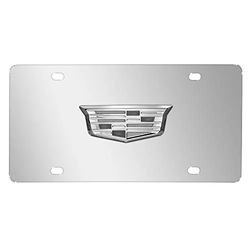 Cadillac 3D Crest Chrome Metal License Plate - 12'x6' Stainless Steel, Officially Licensed