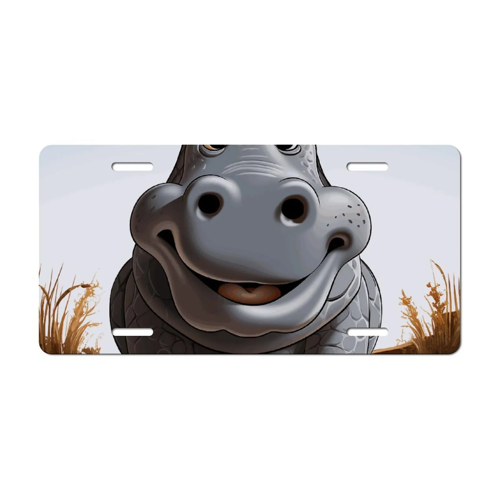 Cartoon Hippo Waterproof Aluminum License Plate Cover, 6x12 Inch, Durable and Stylish Design