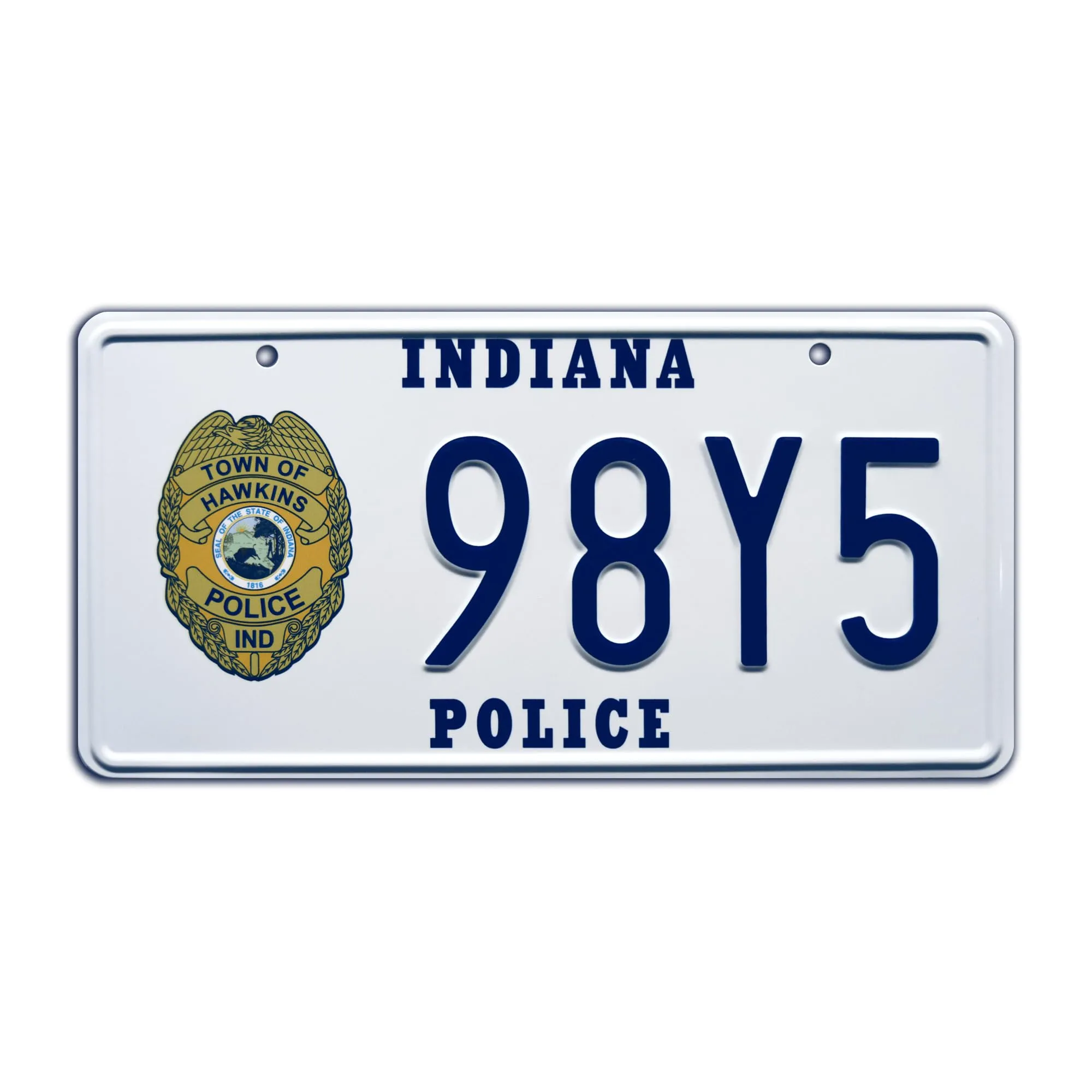 Celebrity Machines Stranger Things Hopper’s Blazer Metal Stamped License Plate - Indiana Police