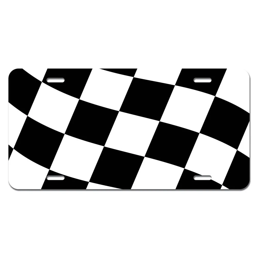 Checkered Racing Flag Metal Vanity License Plate, 12'x6', High-Quality Durable Design