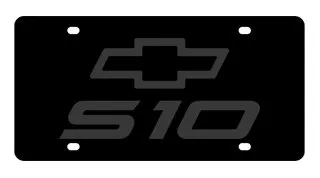 Chevrolet S10 Black Steel License Plate - Durable Carbon Stainless-Style, 12x6 Inches