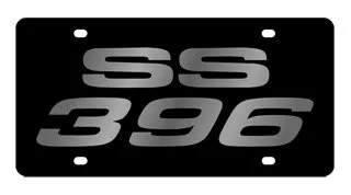 Chevrolet SS 396 Black Steel License Plate, 12x6 inches, Durable Stainless Steel Design