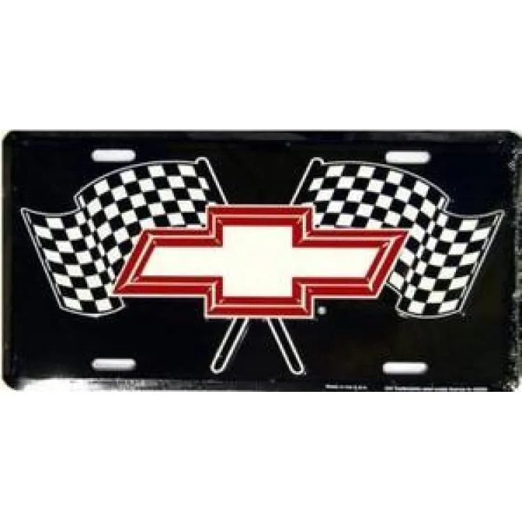 Chevy Racing Flags Metal License Plate - Officially Licensed, High-Quality Aluminum, 6'x12'