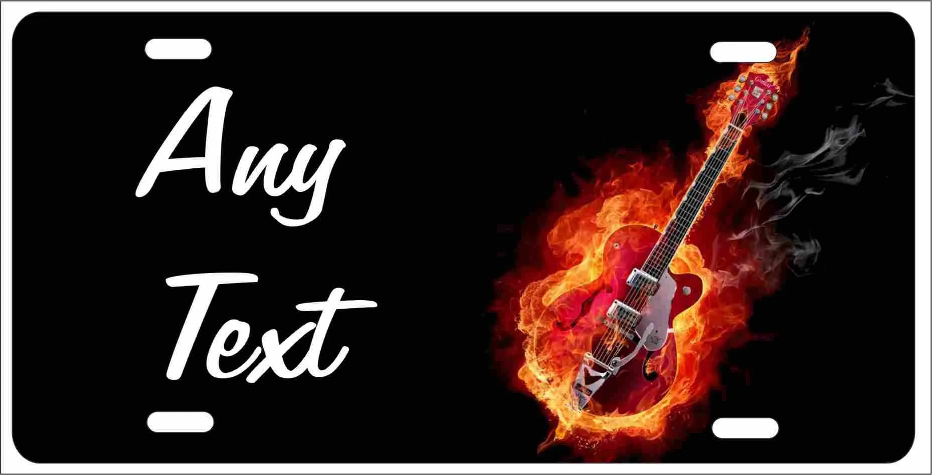 Flaming Electric Guitar Personalized License Plate - Lightweight Aluminum 12x6 Inches