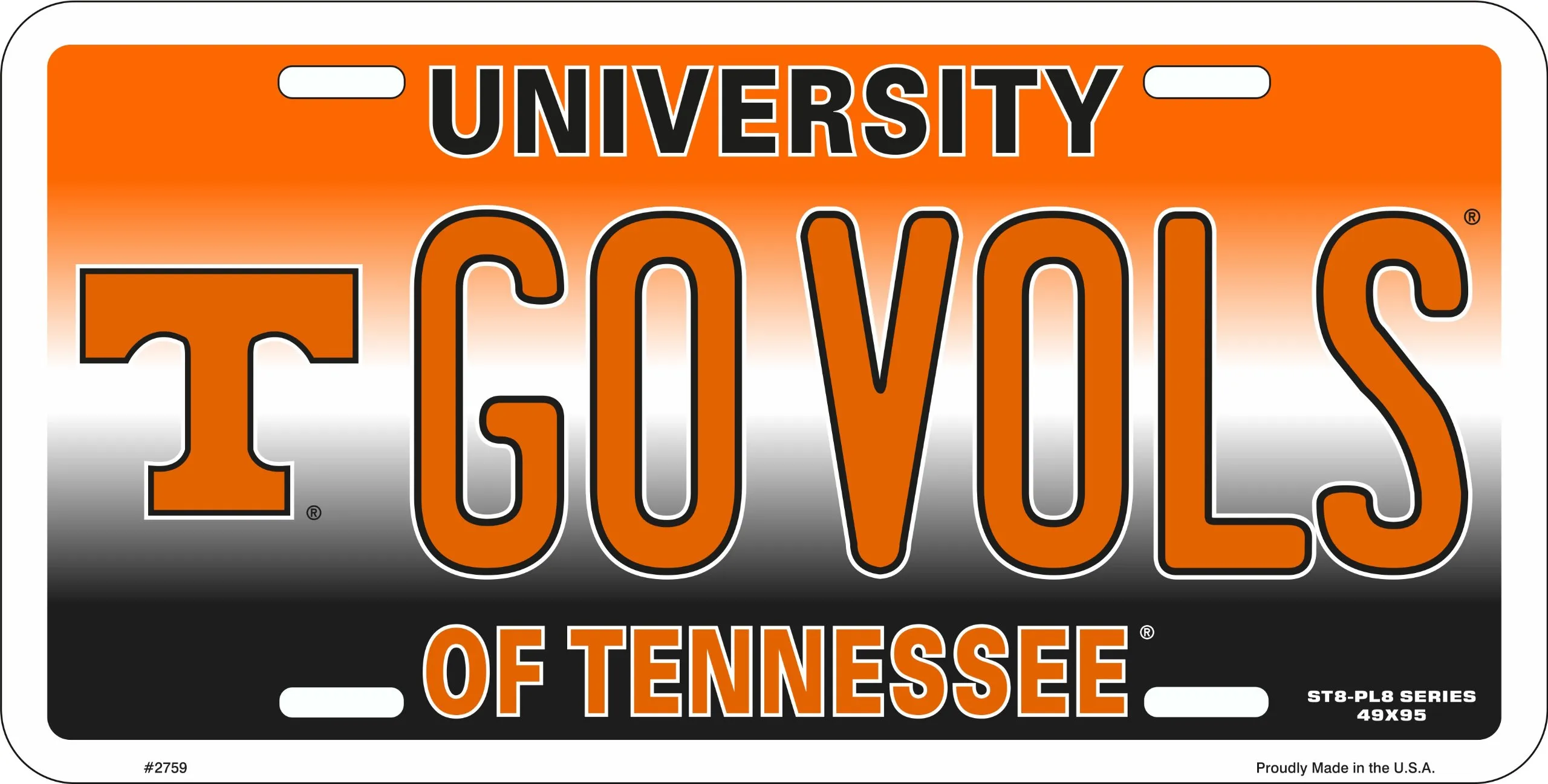 GO VOLS Tennessee Novelty License Plate - Embossed Aluminum, 6x12 Inches, Officially Licensed