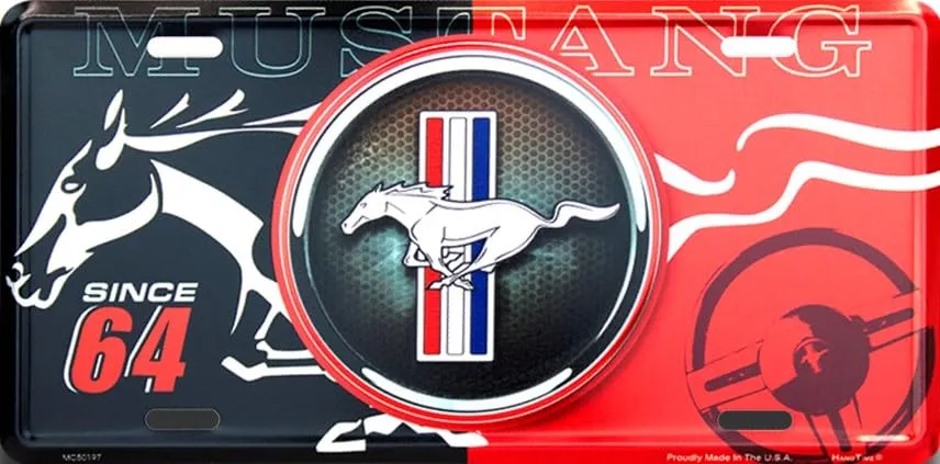 Hangtime Mustang Bullseye Style Embossed Metal License Plate - 6 x 12 Inches