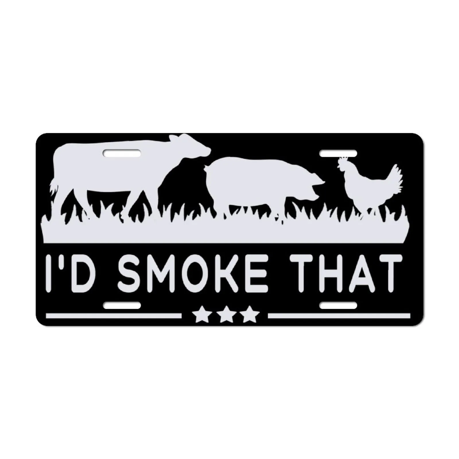 I'd Smoke That BBQ Chef License Plate Cover, 11.6x5.7 Inch Aluminum, Waterproof & Weatherproof