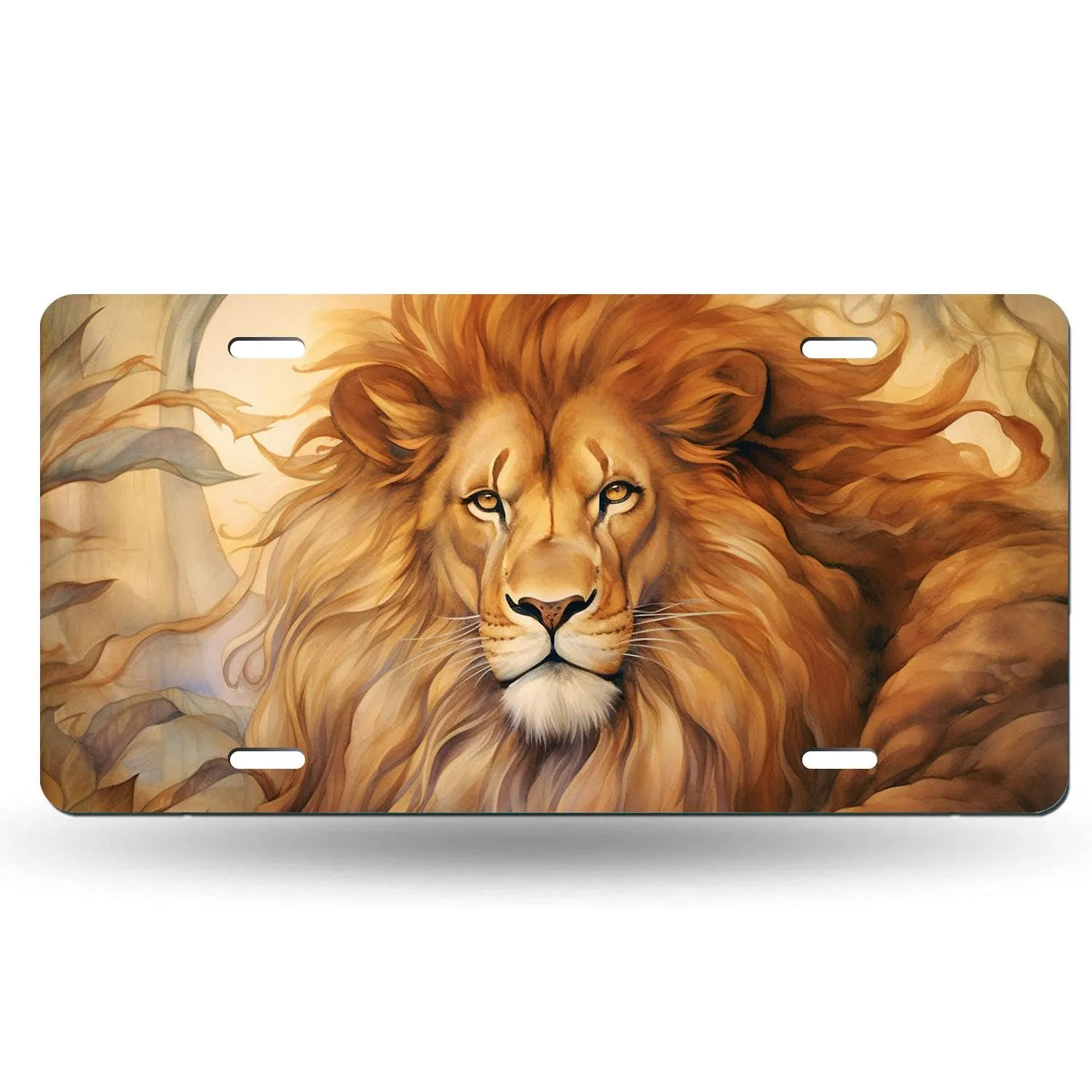 King Lion Drawing License Plate Cover, 6x12 Inch Stainless Steel Car Accessory