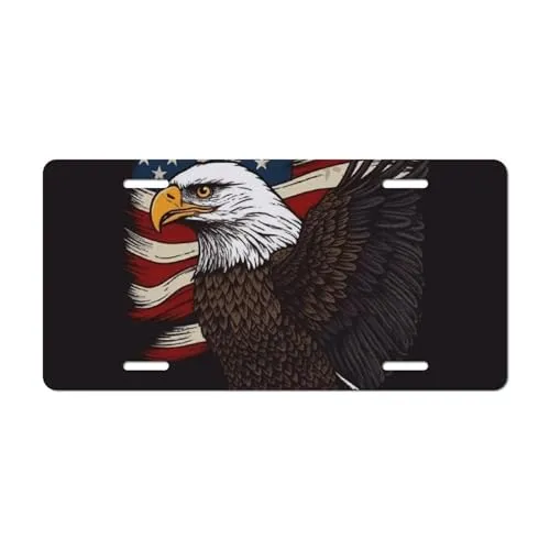 License Plate Cover USA Patriotic Eagle Waterproof Aluminum Frame 6x12 Inch Durable Design