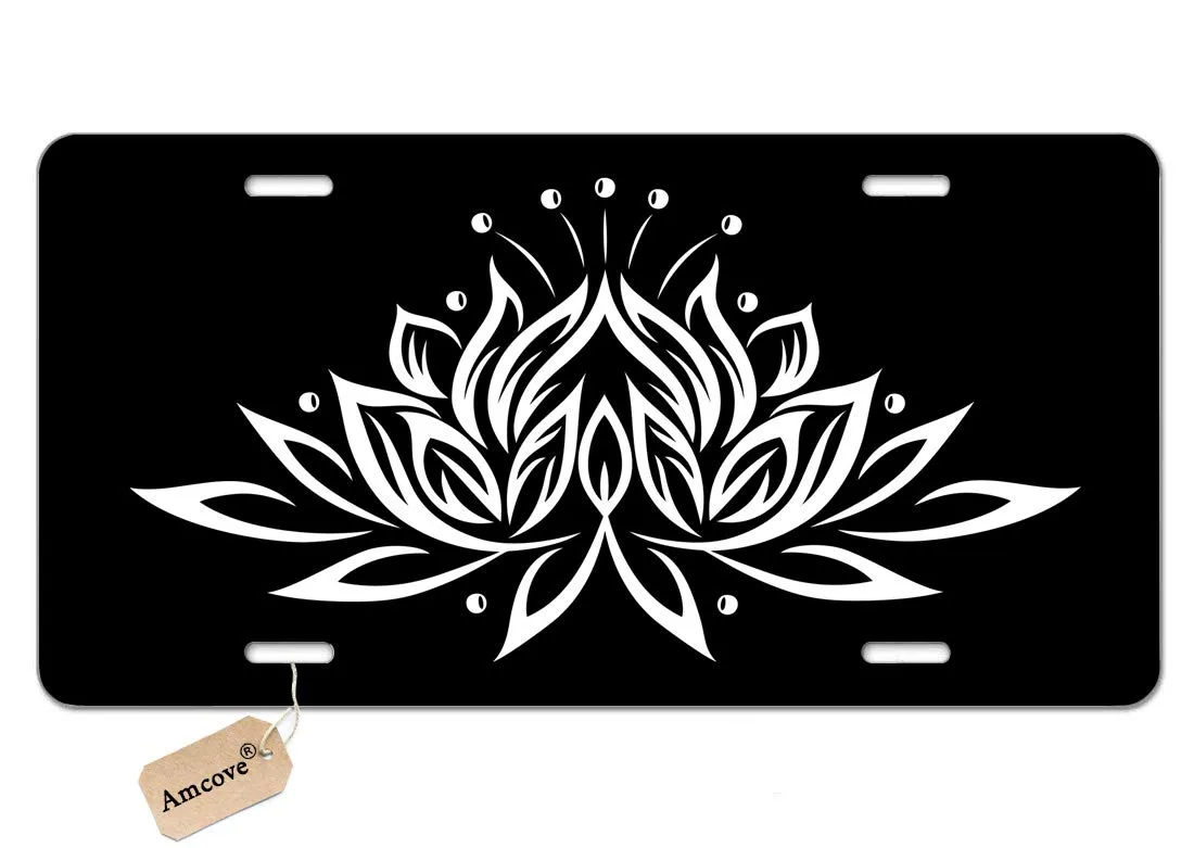 Lotus Vanity License Plate - Cute Tribal Flower Design, 6'x12' Aluminum, Waterproof & Rust-Resistant