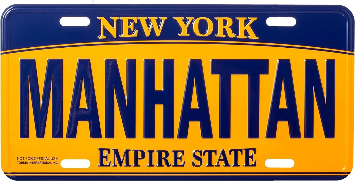 Manhattan License Plate NYC Souvenir, Embossed Aluminum 6x12 Inches, Empire State Design