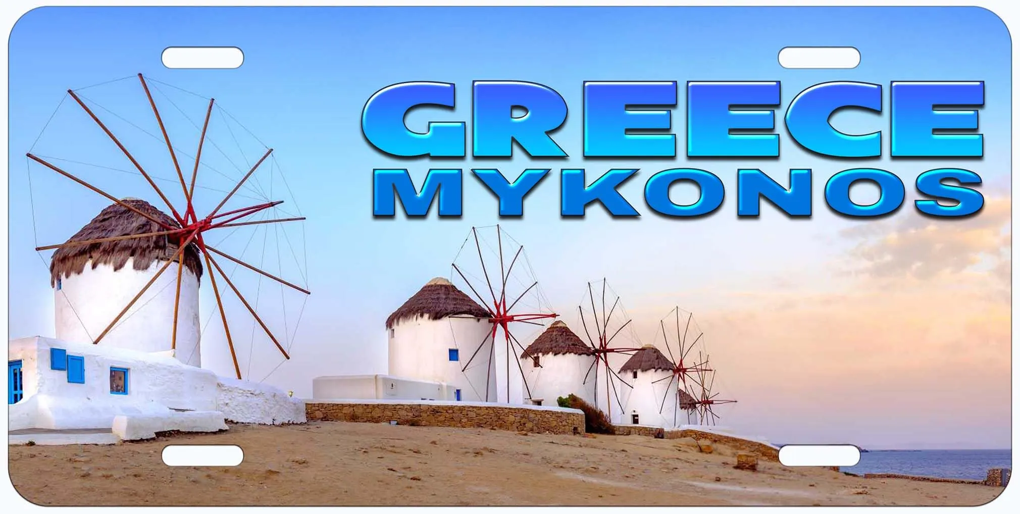 Mykonos Wildmill Greece Novelty Car License Plate, 6x12 Inches, Durable Aluminum, UV Protection