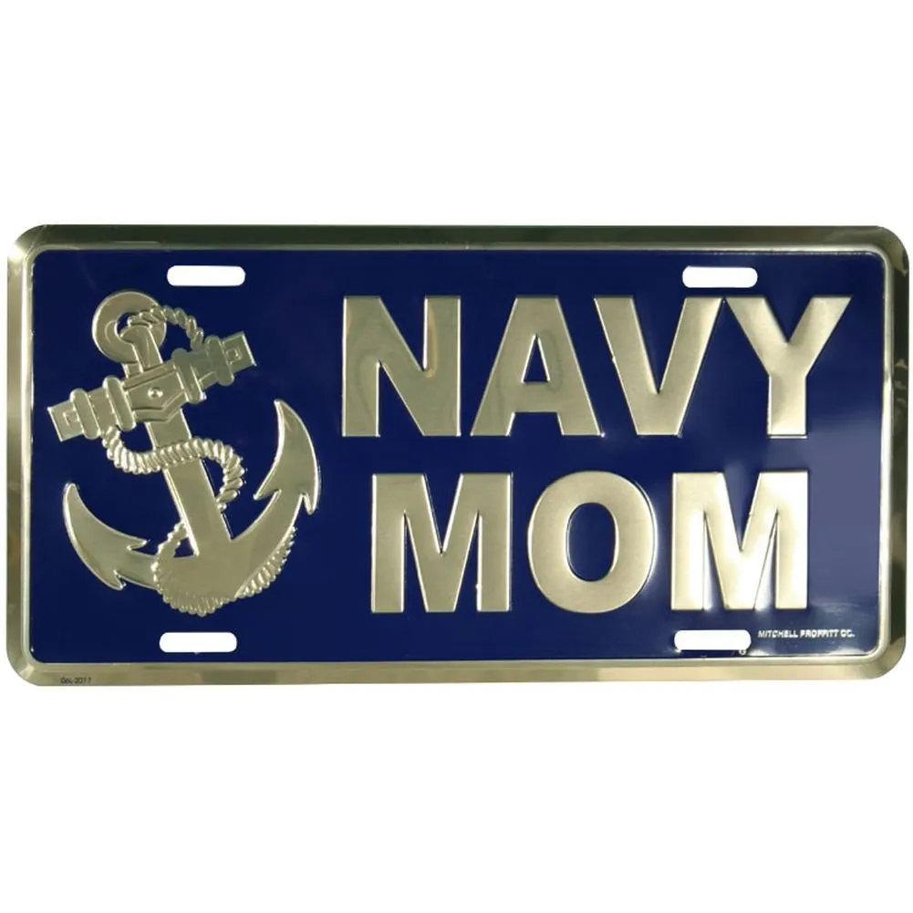 Navy Mom License Plate - Heavy Gauge Aluminum with Embossed Design