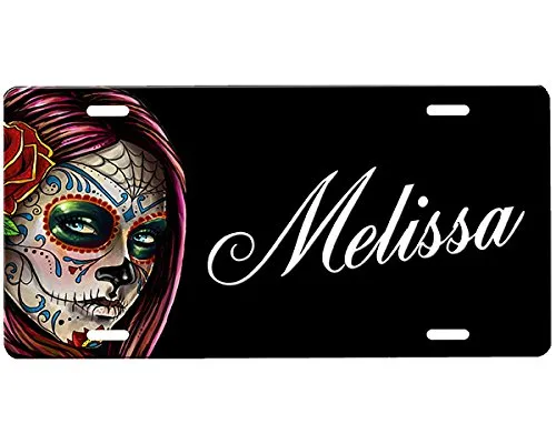 Personalized Sugar Skull License Plate 12'x6' - High Gloss Aluminum, Customizable Artwork