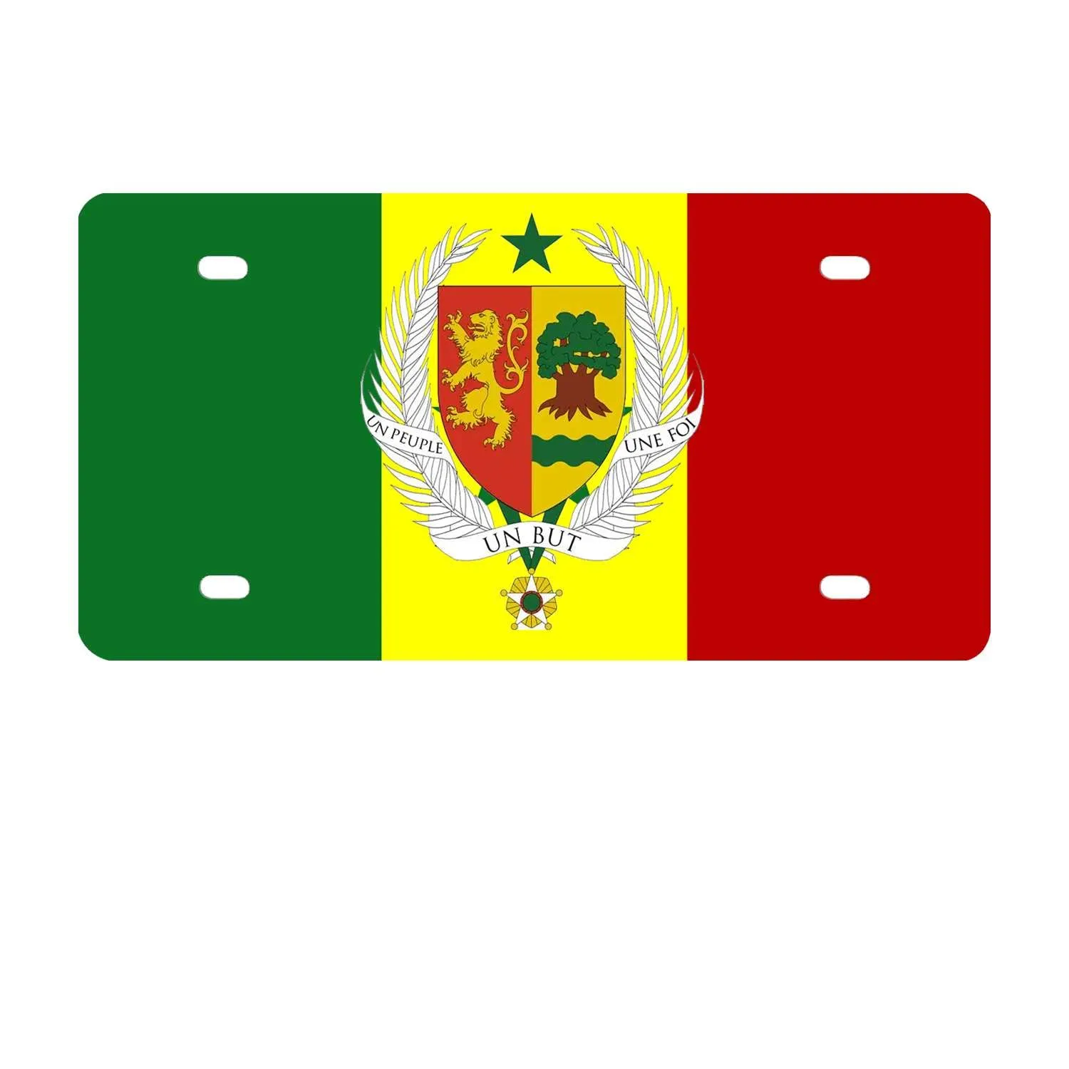 Senegal Flag License Plate Cover with Lion Emblem - Durable Anti-Rust, Shockproof Frame