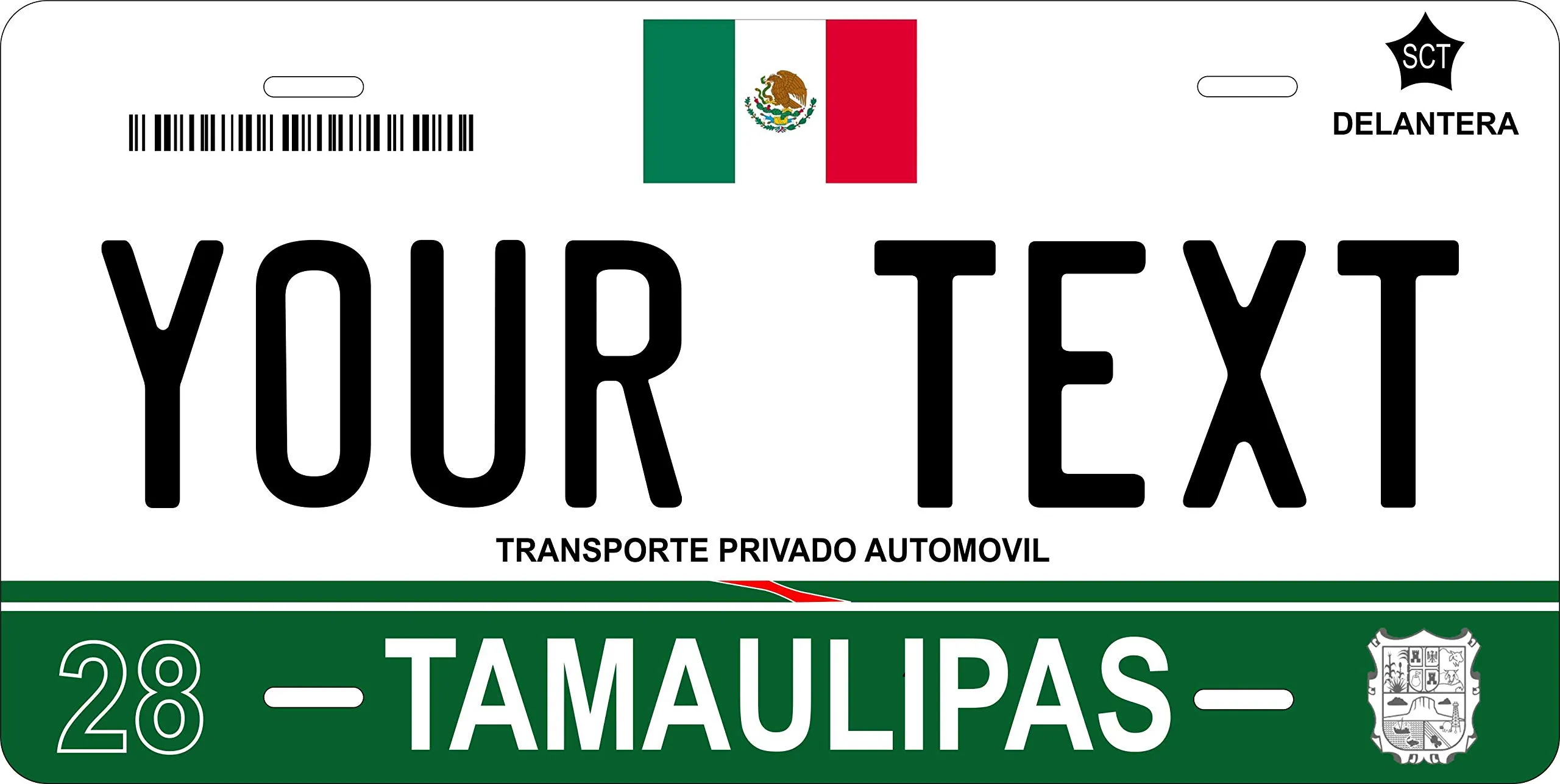 Tamaulipas 2011 Mexico Personalized Custom Novelty Vehicle License Plate - White Gloss Aluminum