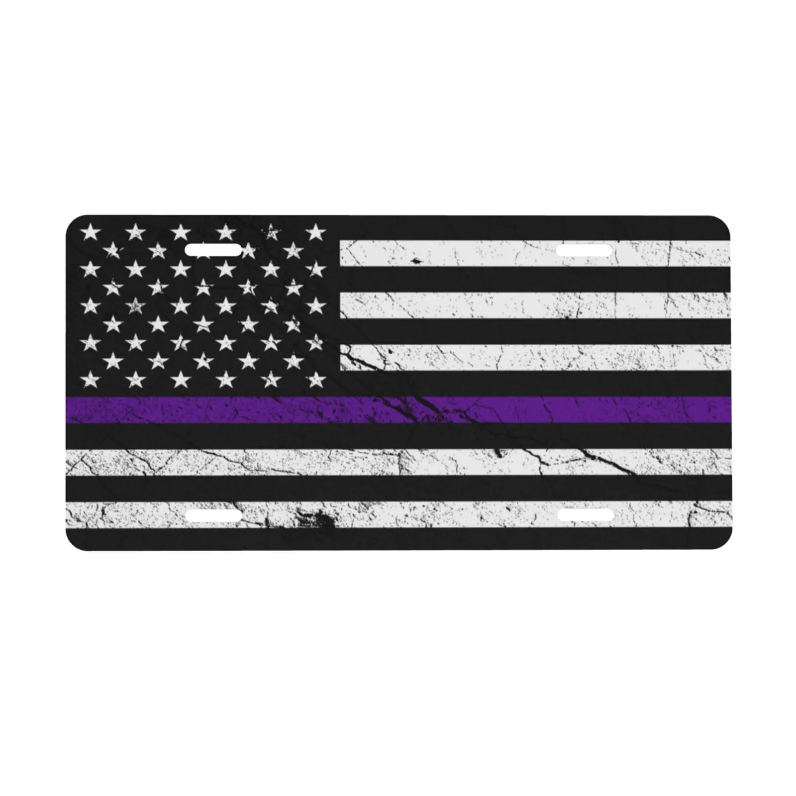 United States Thin Purple Line Flag License Plate Cover, Rust-Proof Aluminum, 6x12 Inch