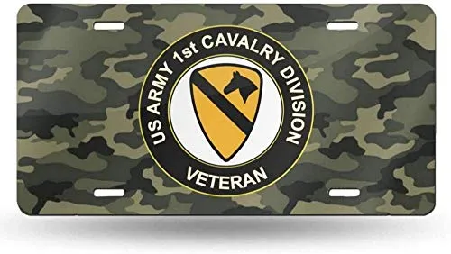 US Army Veteran 1st Cavalry Division License Plate Cover, 12x6 Inch Aluminum Frame