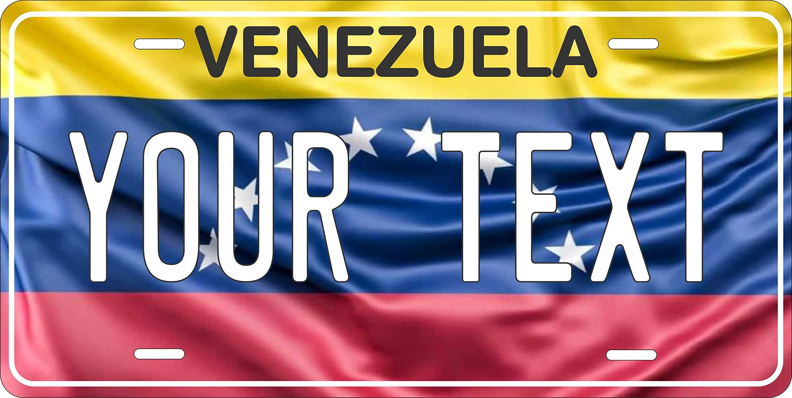 Venezuela Flag Wave Personalized Custom Car License Plate - Flat White Gloss Aluminum