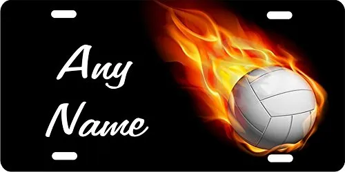 Volleyball Personalized Novelty License Plate - Custom Flaming Design, 12x6 Inches, Durable Aluminum