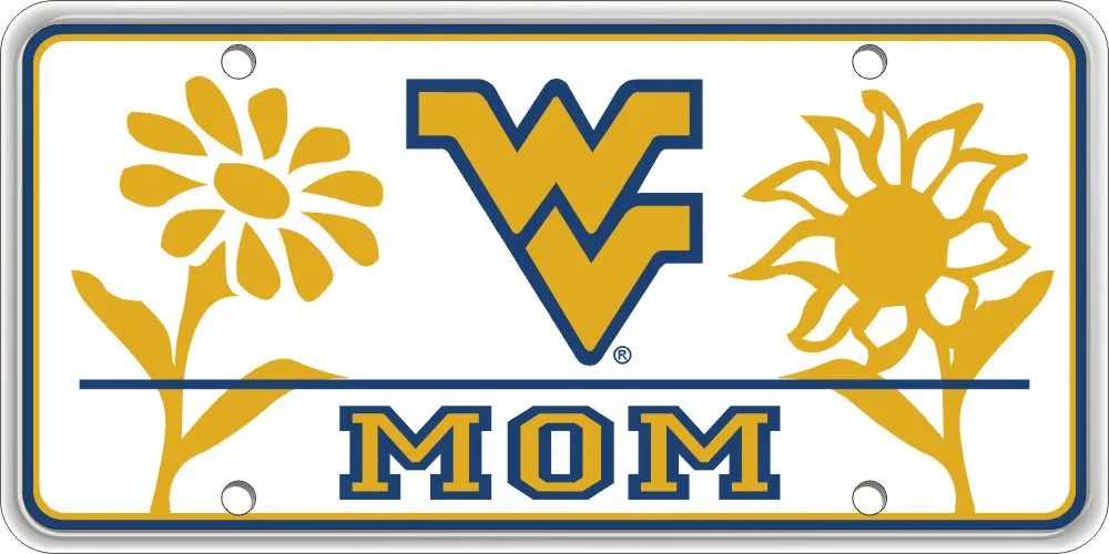 WVU Mom License Plate - Premium Reflective Aluminum, Officially Licensed Mountaineer Souvenir